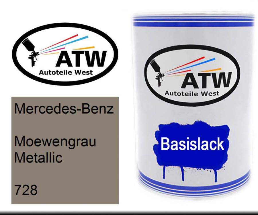 Mercedes-Benz, Moewengrau Metallic, 728: 500ml Lackdose, von ATW Autoteile West.